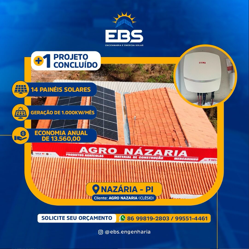 Projeto solar comercial em Nazaria